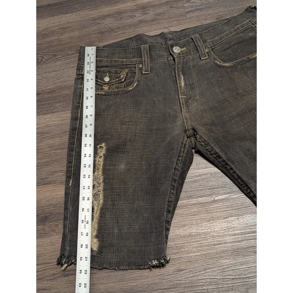 True Religion Joey Distressed Denim Jorts Mens 34 Black Gray Made in USA Y2K